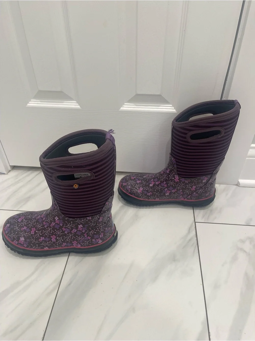 Bogs Purple Floral Kids Waterproof Pull-On Boots